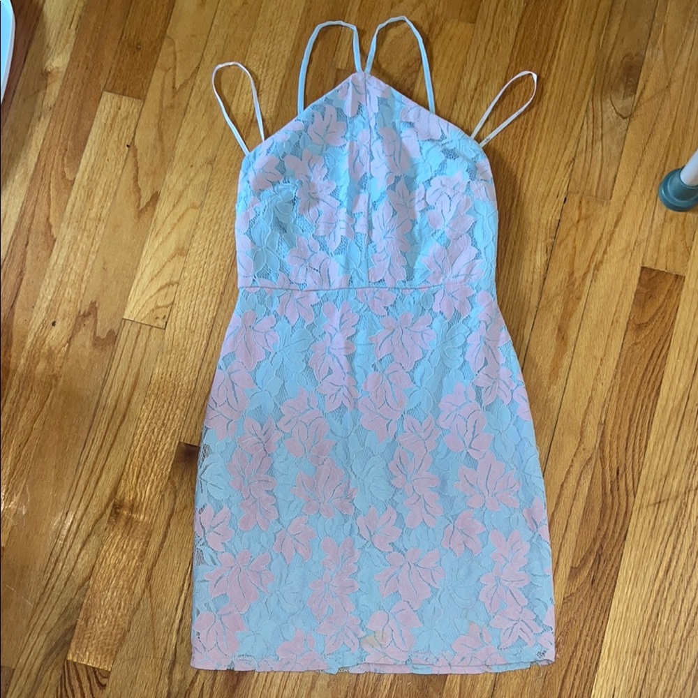 Lulu's Blue and Pink Floral Mini Dress